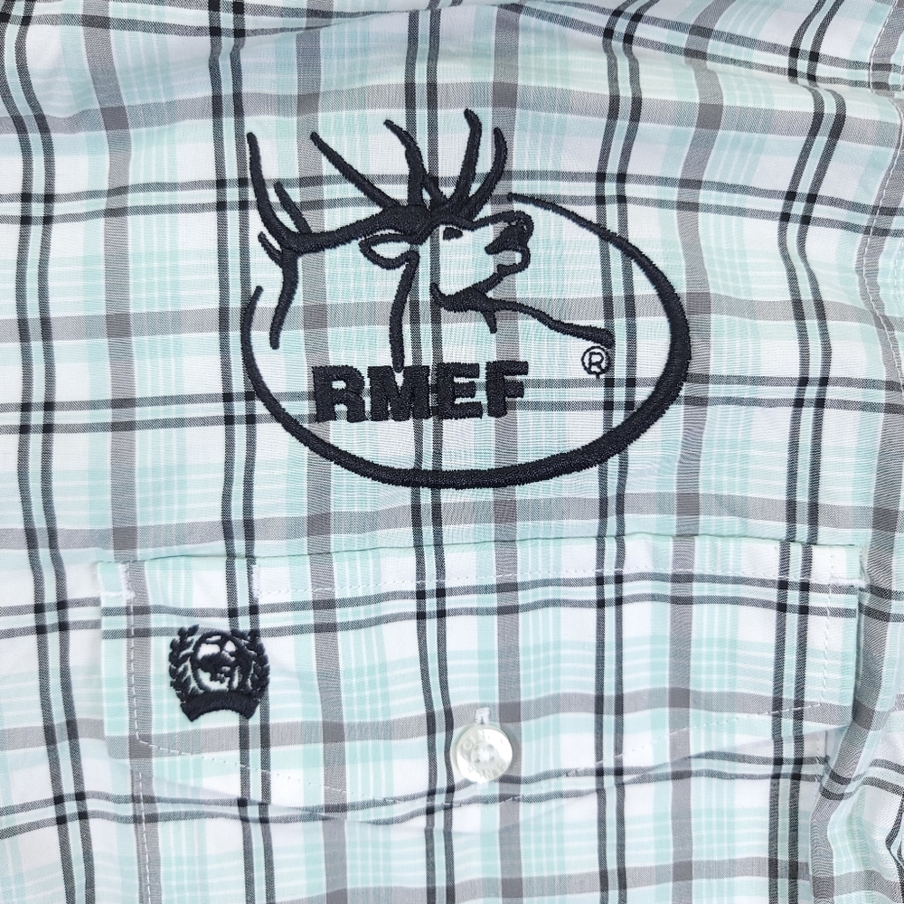 Cinch RMEF Deer Western Dress Shirt Plaid Long Sleeve Front Pocket Mens Size S - Picture 4 of 6